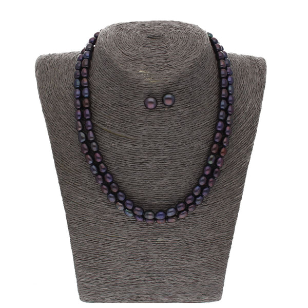 J Pearls 2 Line Black Oval Pearl Set - Real Pearl Jewelry - Distacart