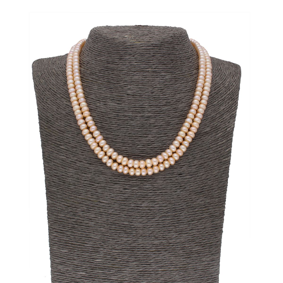 J Pearls 2 Line Button Peach Pearl Set - Real Pearl Jewelry - Distacart