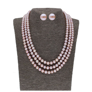 J Pearls 3 Line 8-9Mm Round Pearl Set - Real Pearl Jewelry - Distacart