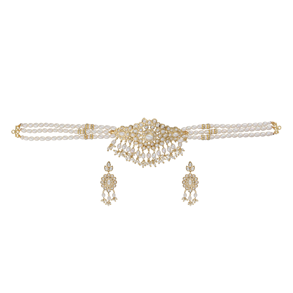 J Pearls Vansha 3 Lines Round Pearl Choker - Real Pearl Jewelry - Distacart