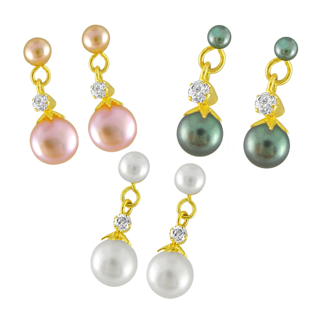 J Pearls Combo Of Three Earrings - Real Pearl Jewelry - Distacart