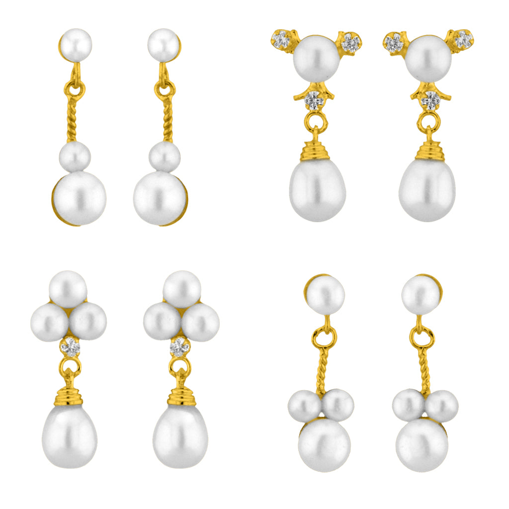 J Pearls Classic Pearl Earrings Combo - Real Pearl Jewelry - Distacart