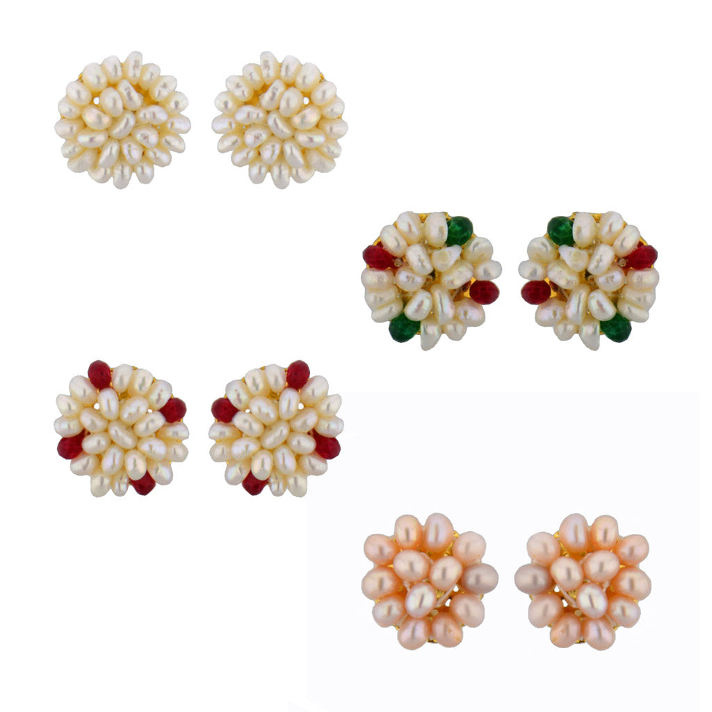 J Pearls Flower Earrings Combo - Real Pearl Jewelry - Distacart