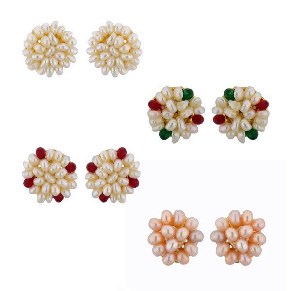 J Pearls Flower Earrings Combo - Real Pearl Jewelry - Distacart
