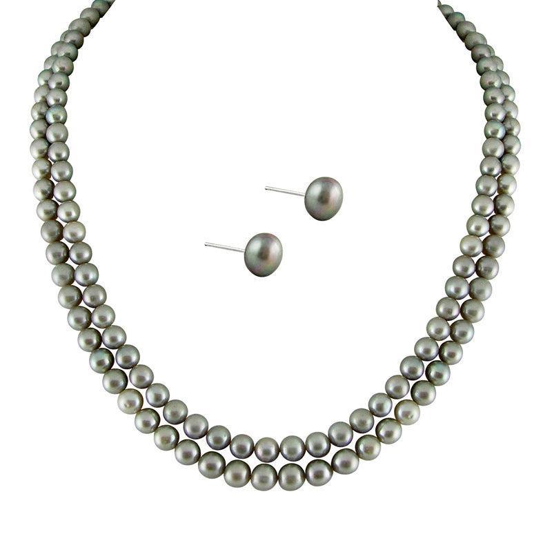 J Pearls New Full Grey 2 String Pearls Set - Real Pearl Jewelry - Distacart