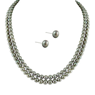 J Pearls New Full Grey 2 String Pearls Set - Real Pearl Jewelry - Distacart