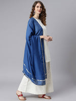 Thumbnail for Janasya Off White & Silver Printed Kurta with Palazzos & Dupatta - Distacart