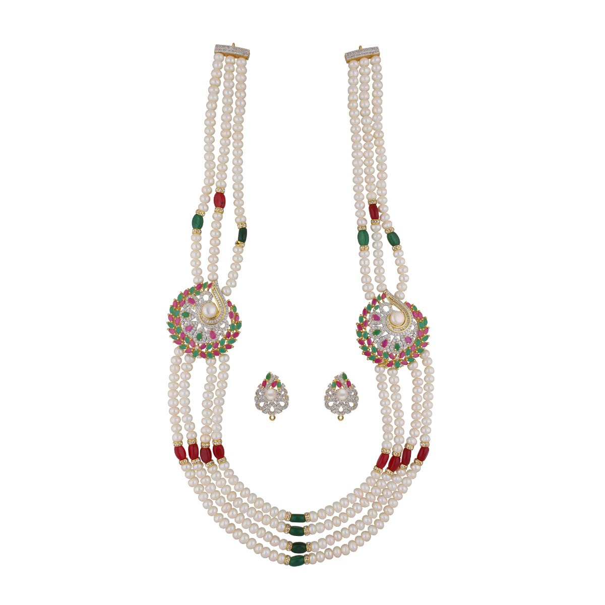 J Pearls Gamini 4 Lines Pearl Sets - Real Pearl Jewelry - Distacart
