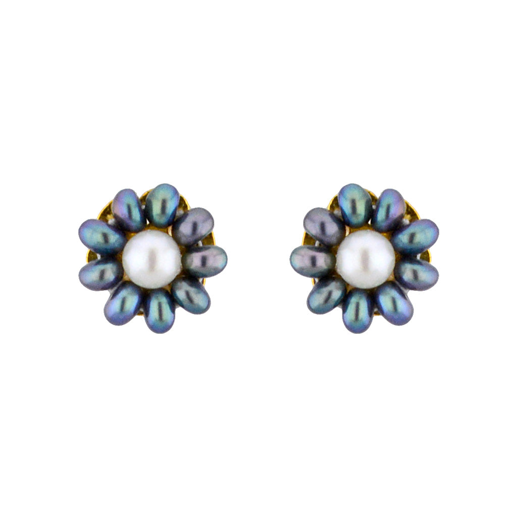 J Pearls Grey Flower Ear Rings - Real Pearl Jewelry - Distacart