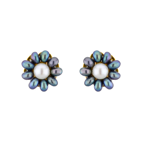 J Pearls Grey Flower Ear Rings - Real Pearl Jewelry - Distacart