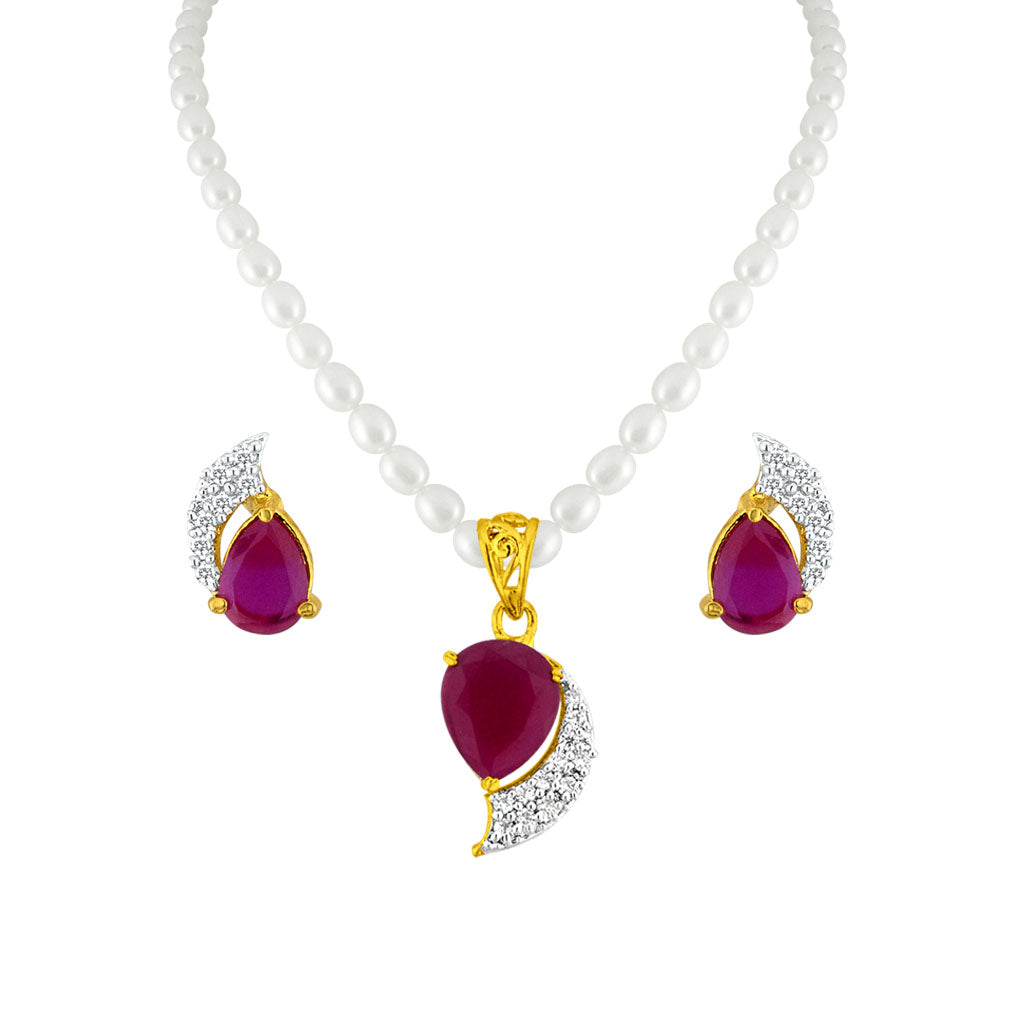 J Pearls Red Drop Set - Real Pearl Jewelry - Distacart
