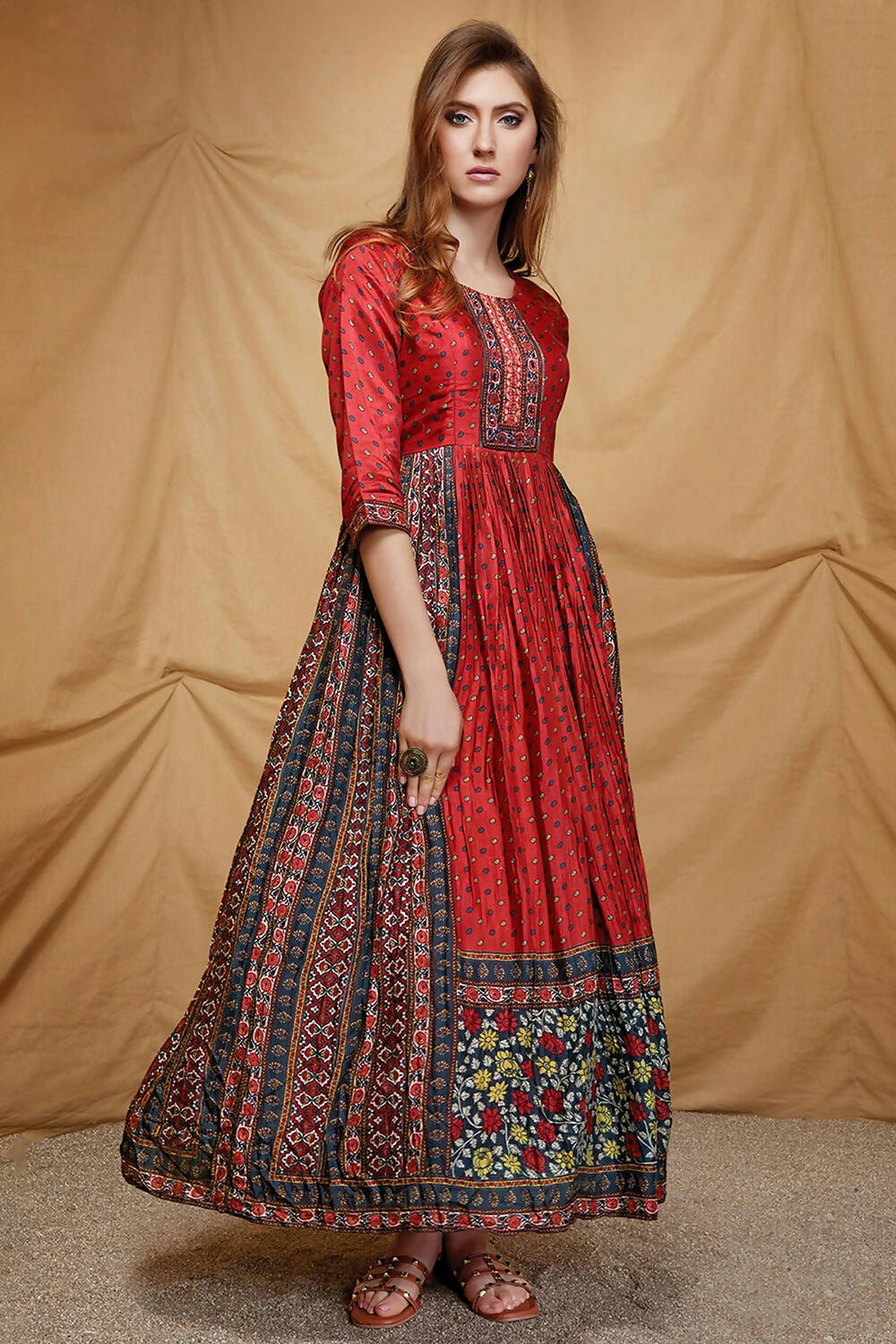 Designer casual Red Maroon Dola Silk Gown - Anbazaar - Distacart