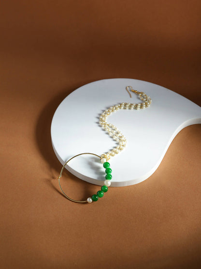 Gold-Plated White Green Stone-Studded Pearl Beaded Nosepin - Ruby Raang - Distacart