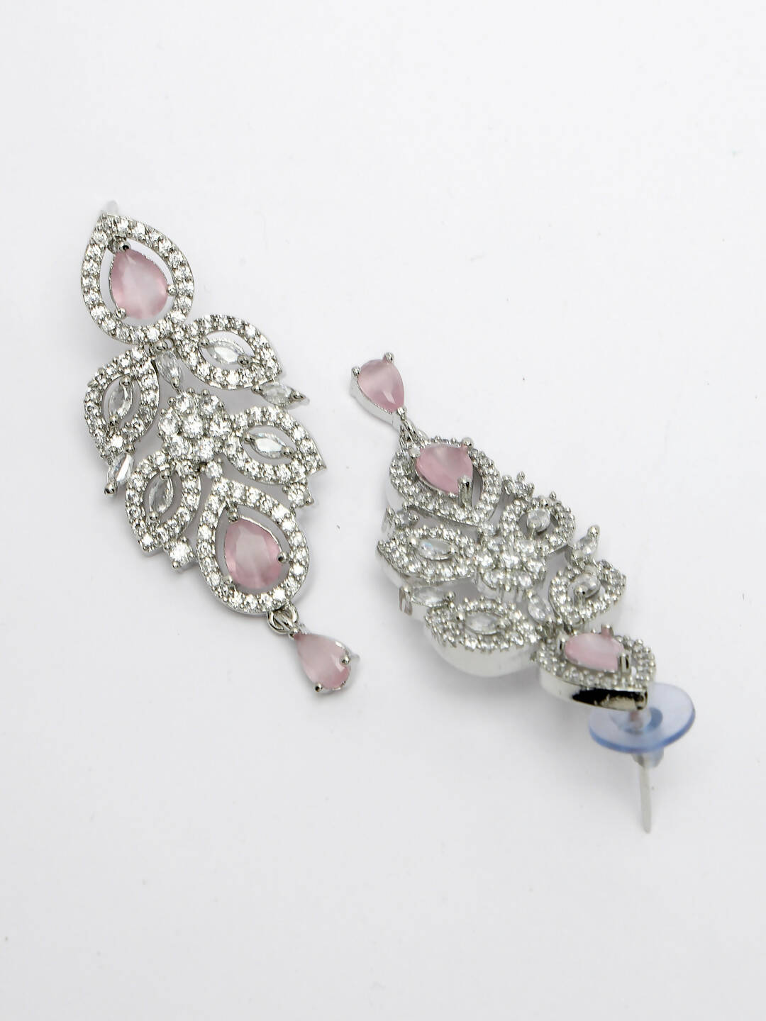NVR Women Silver Plated & Pink Cz Stone Handcrafted Jewellery Set - Distacart