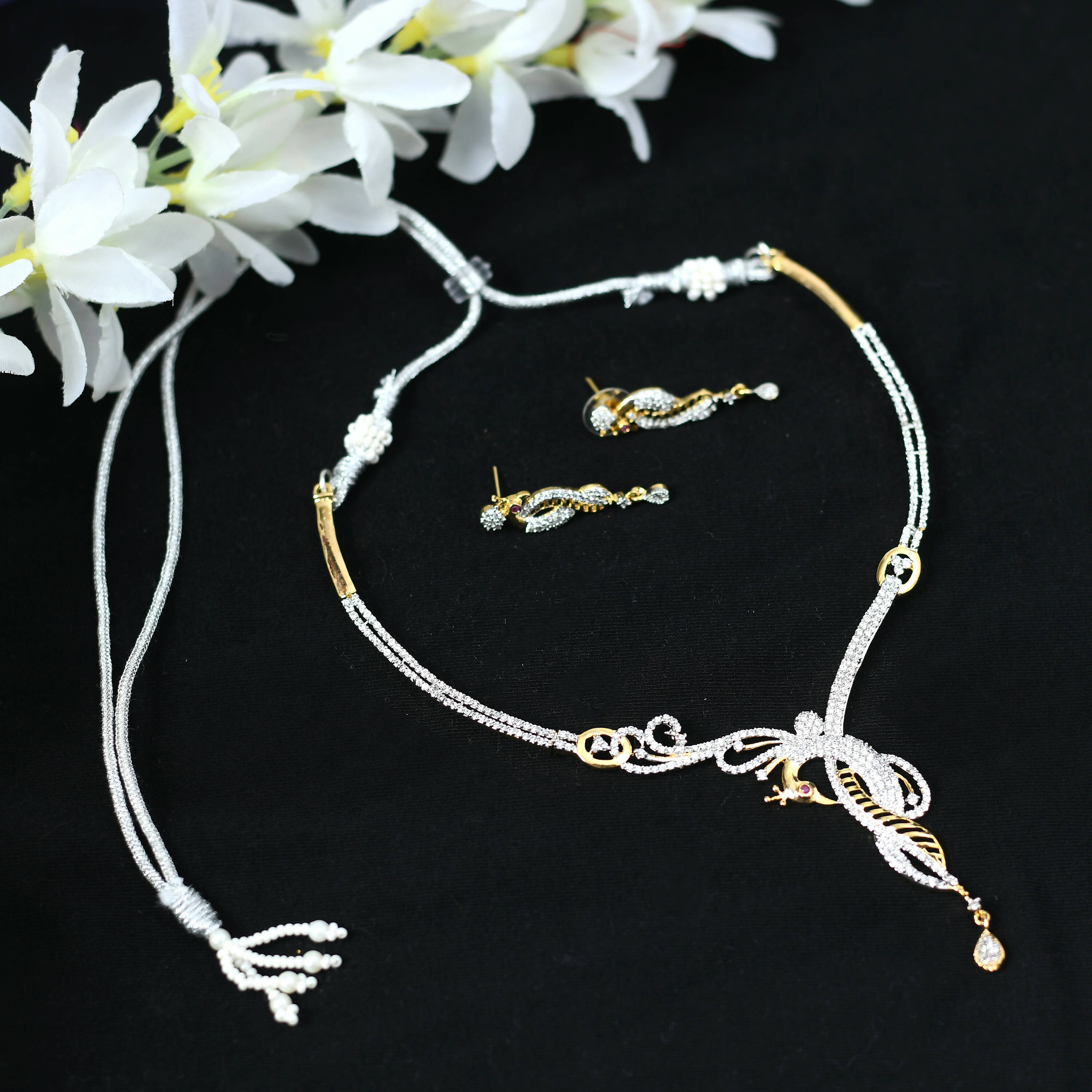 Mominos Fashion Johar Kamal Silver-Plated American Diamond Choker Set - Distacart