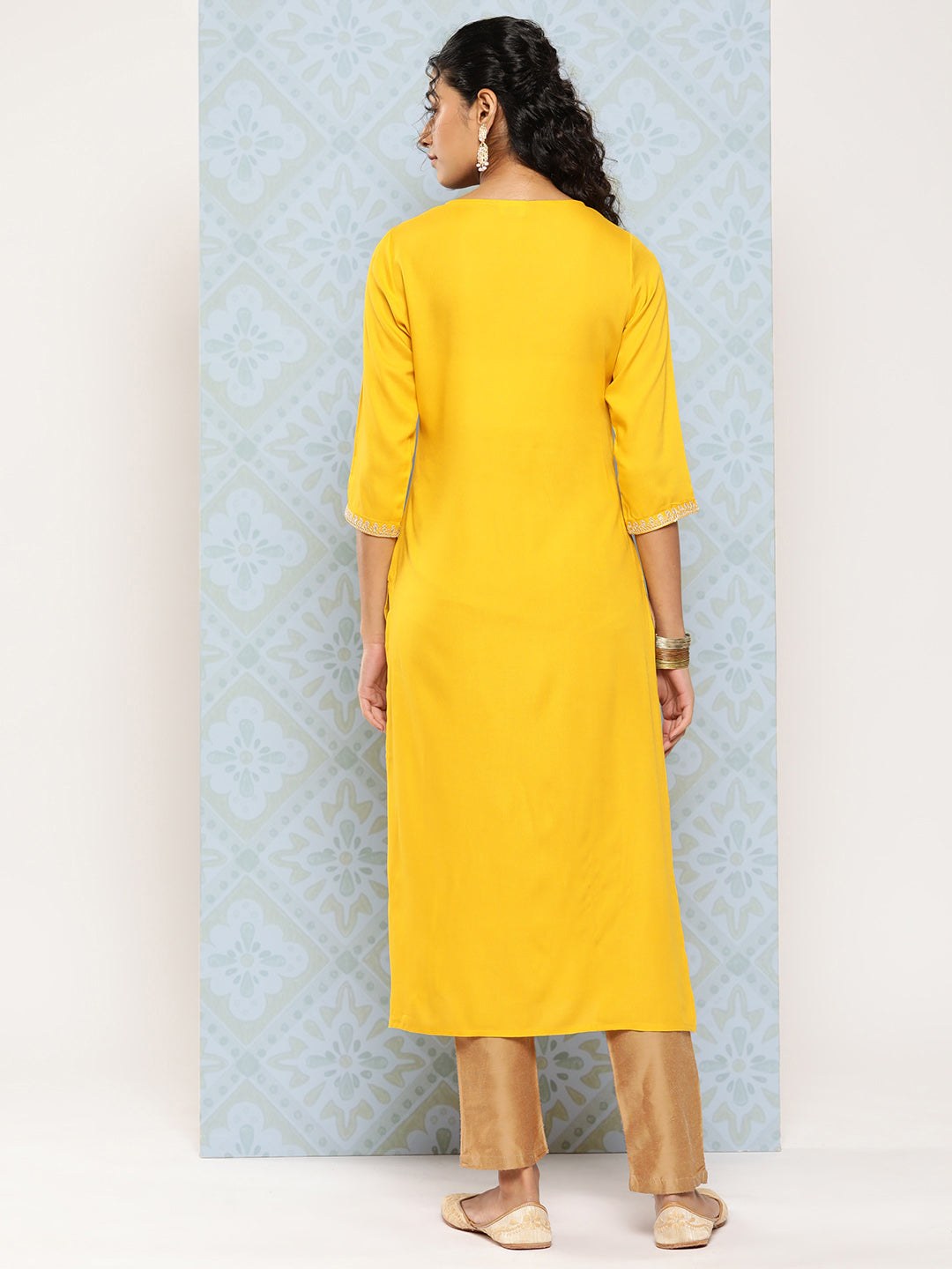 NOZ2TOZ Women Yellow Embroidered Yoke Desgin Straight Kurta - Distacart