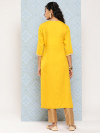 Thumbnail for NOZ2TOZ Women Yellow Embroidered Yoke Desgin Straight Kurta - Distacart