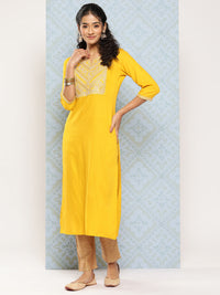 Thumbnail for NOZ2TOZ Women Yellow Embroidered Yoke Desgin Straight Kurta - Distacart