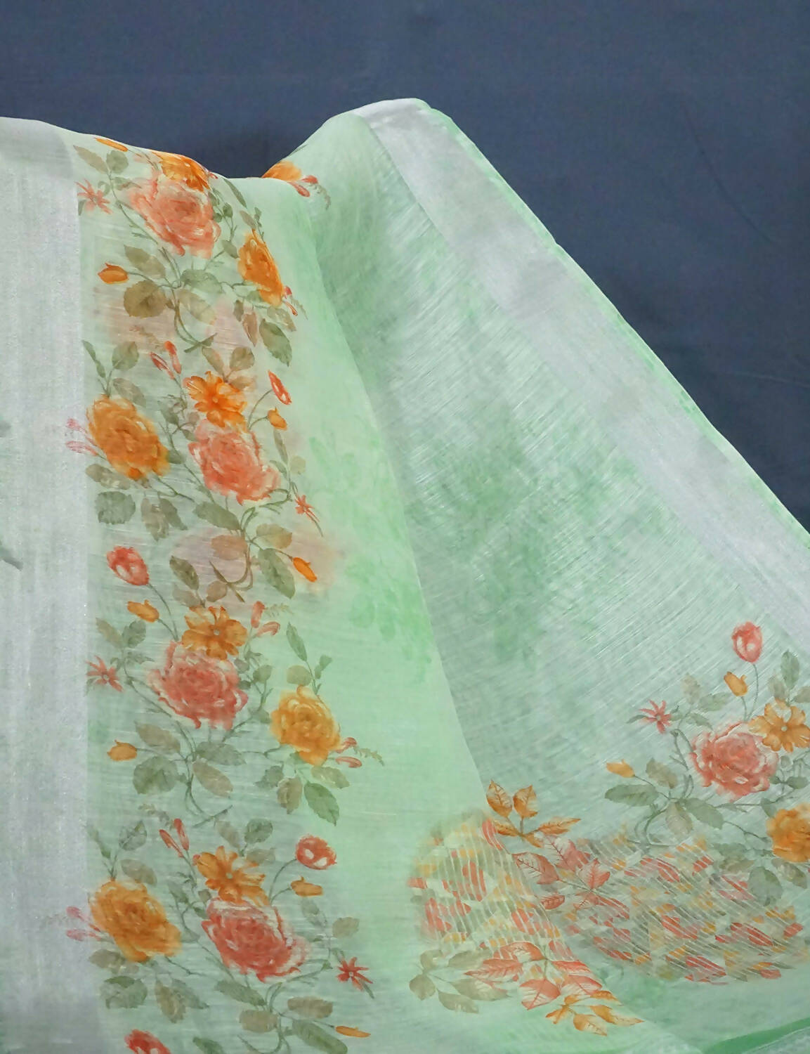 Shades Of Mint Green Floral Design Semi Chanderi Saree By Gayathri Reddy Designer Studio - Distacart
