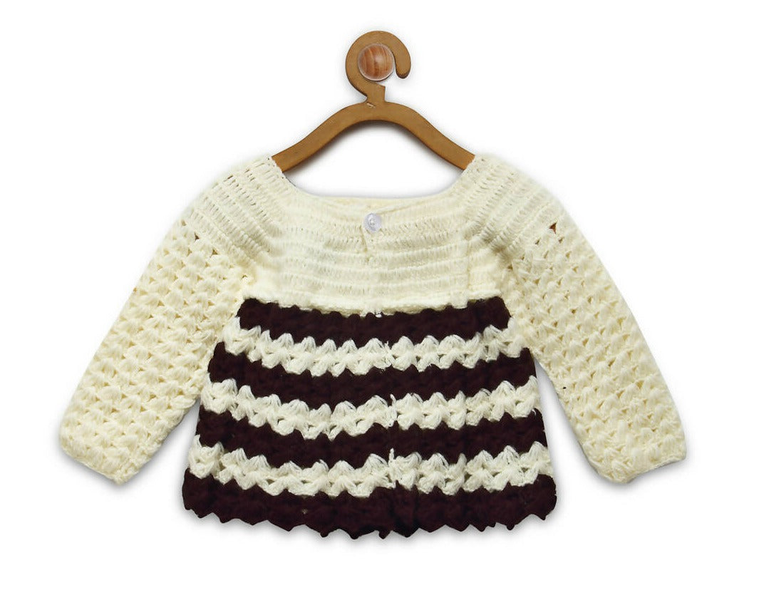ChutPut Hand knitted Front Open Sweater with Cap- Cream - Distacart