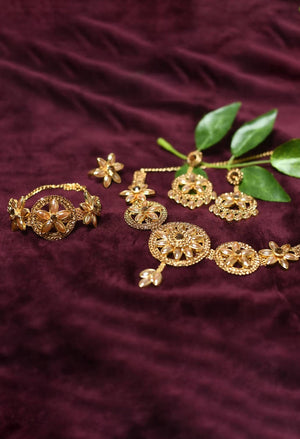 Tehzeeb Creations Golden Plated Combo Set Of Necklace, Earring, Ring, And Bracelet