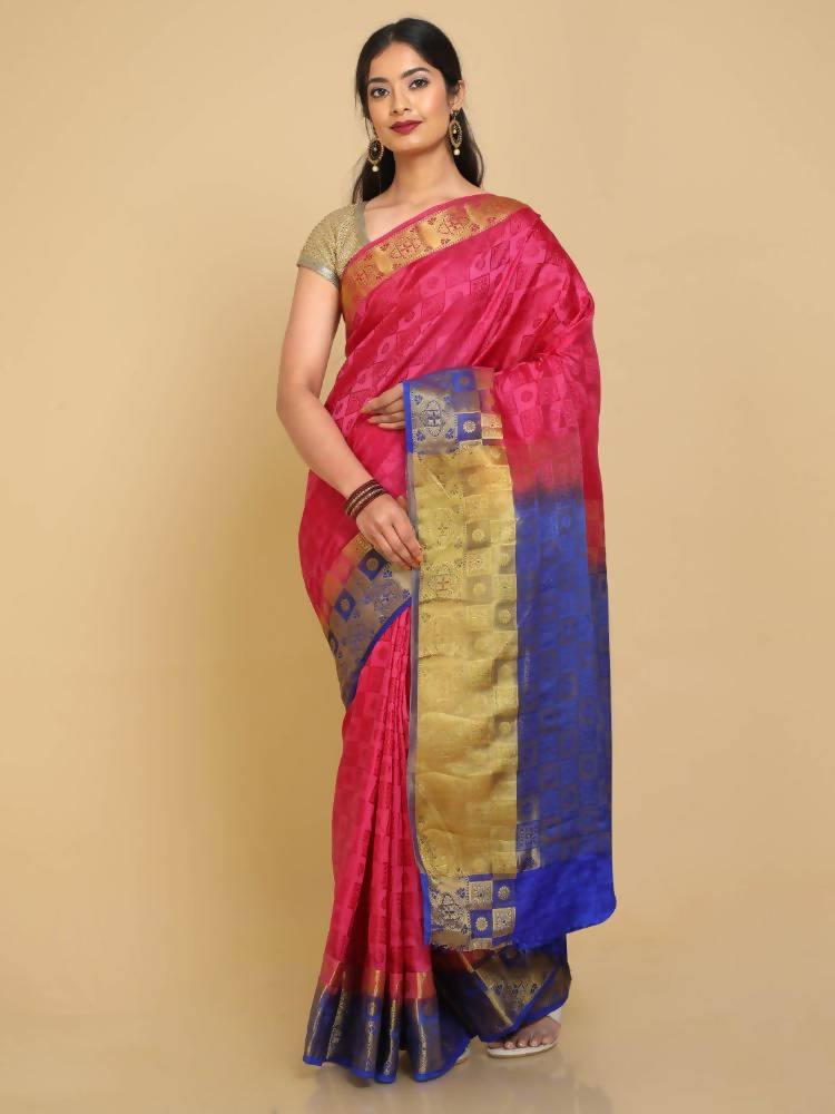 Kalamandir Self Checked Pink Pashmina Saree