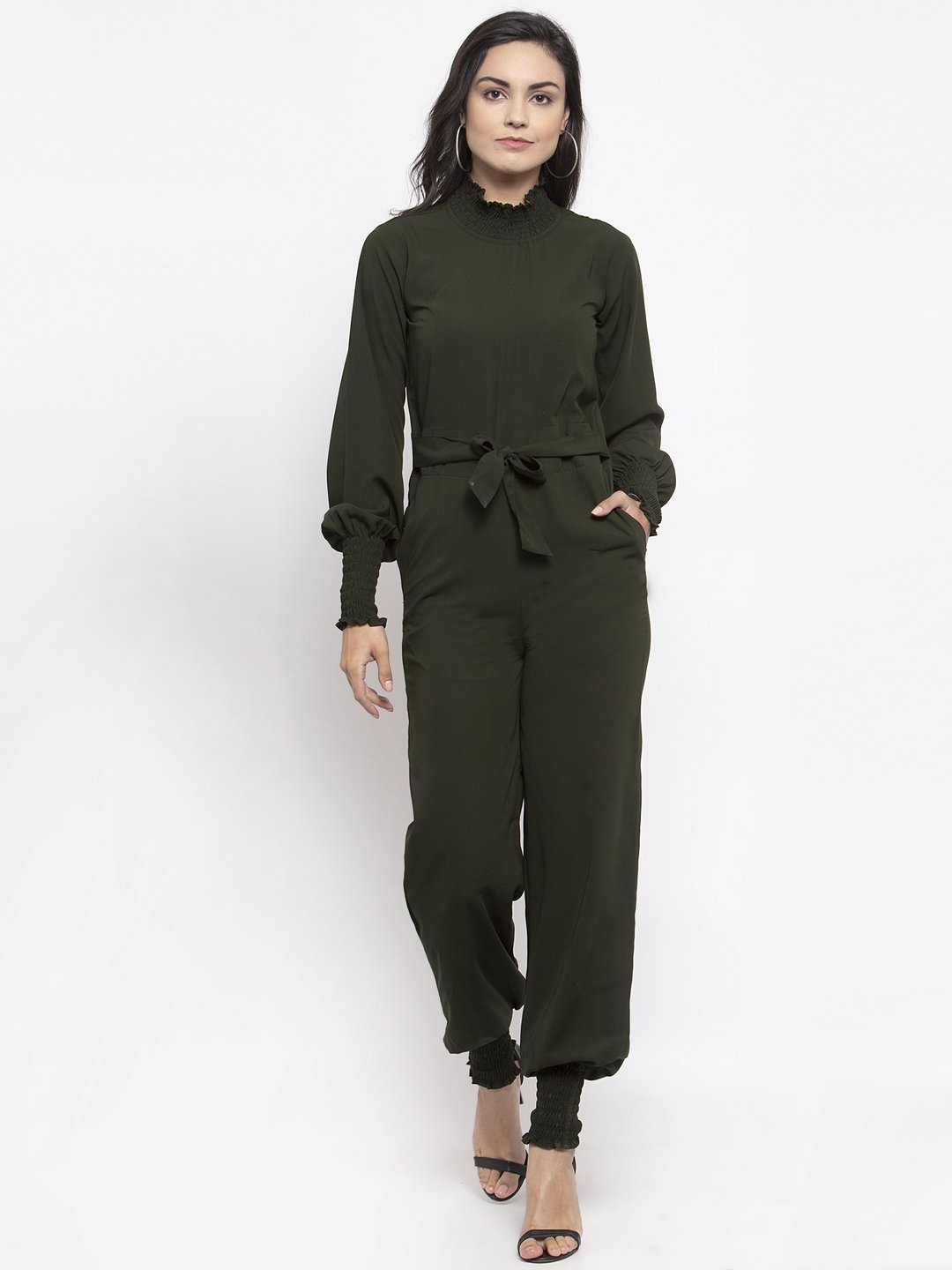 Jompers Women Olive Green Solid Basic Jumpsuit - Distacart