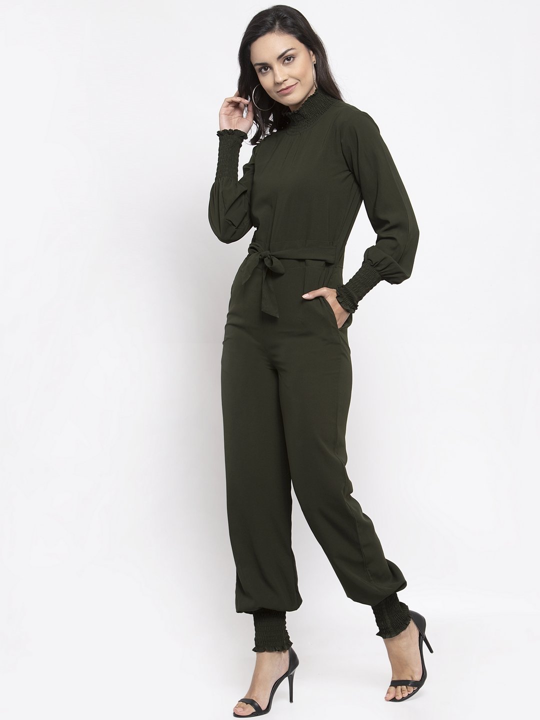 Jompers Women Olive Green Solid Basic Jumpsuit - Distacart