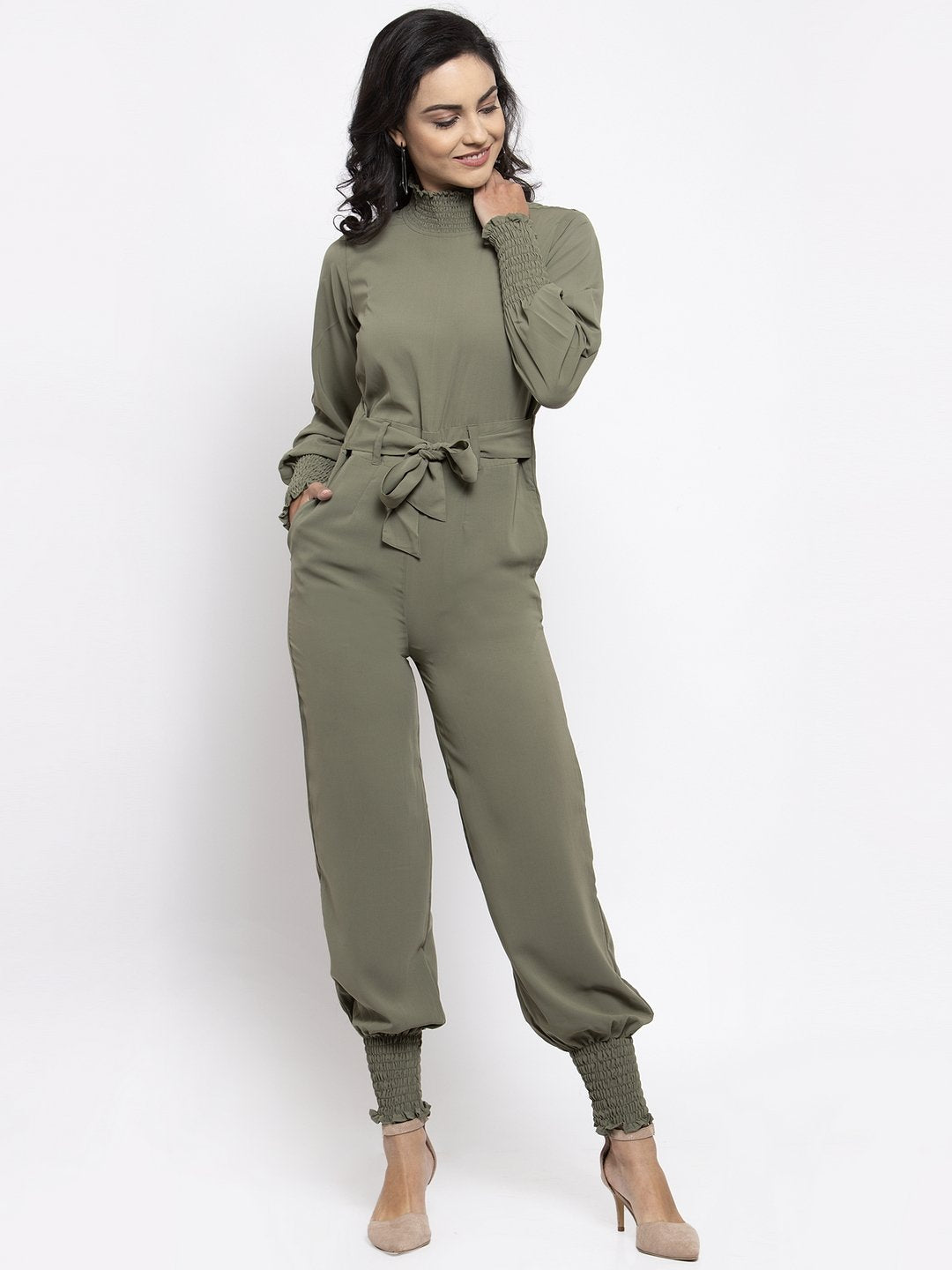 Jompers Women Pista Green Solid Basic Jumpsuit - Distacart
