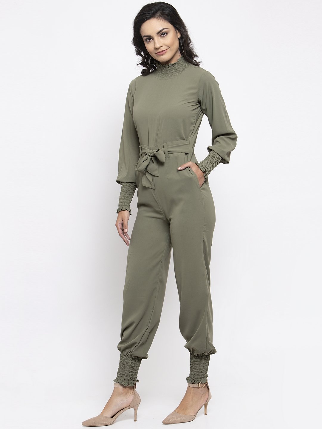 Jompers Women Pista Green Solid Basic Jumpsuit - Distacart