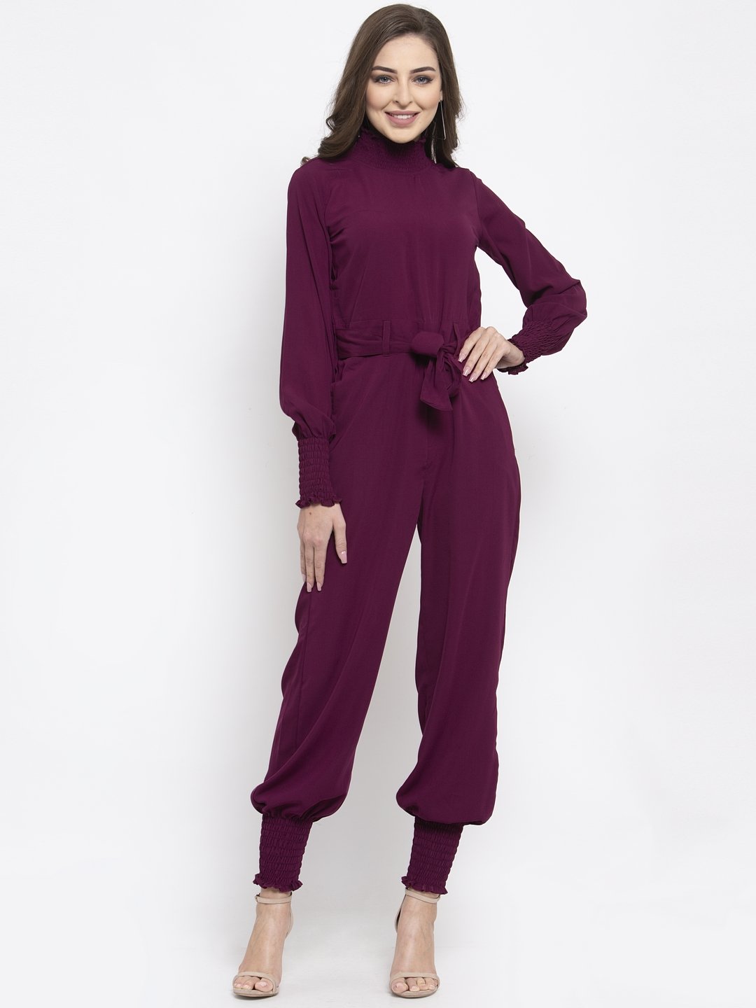 Jompers Women Purple Solid Basic Jumpsuit - Distacart