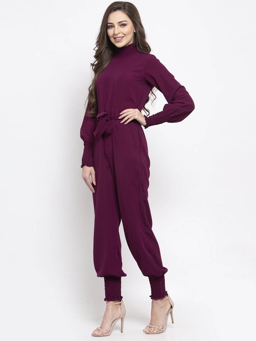 Jompers Women Purple Solid Basic Jumpsuit - Distacart