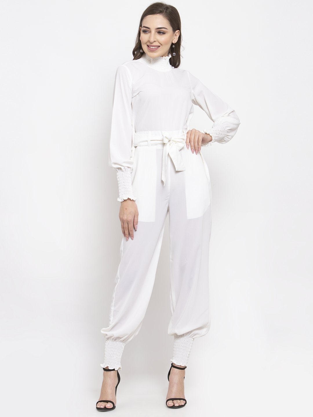 Jompers Women White Solid Basic Jumpsuit - Distacart