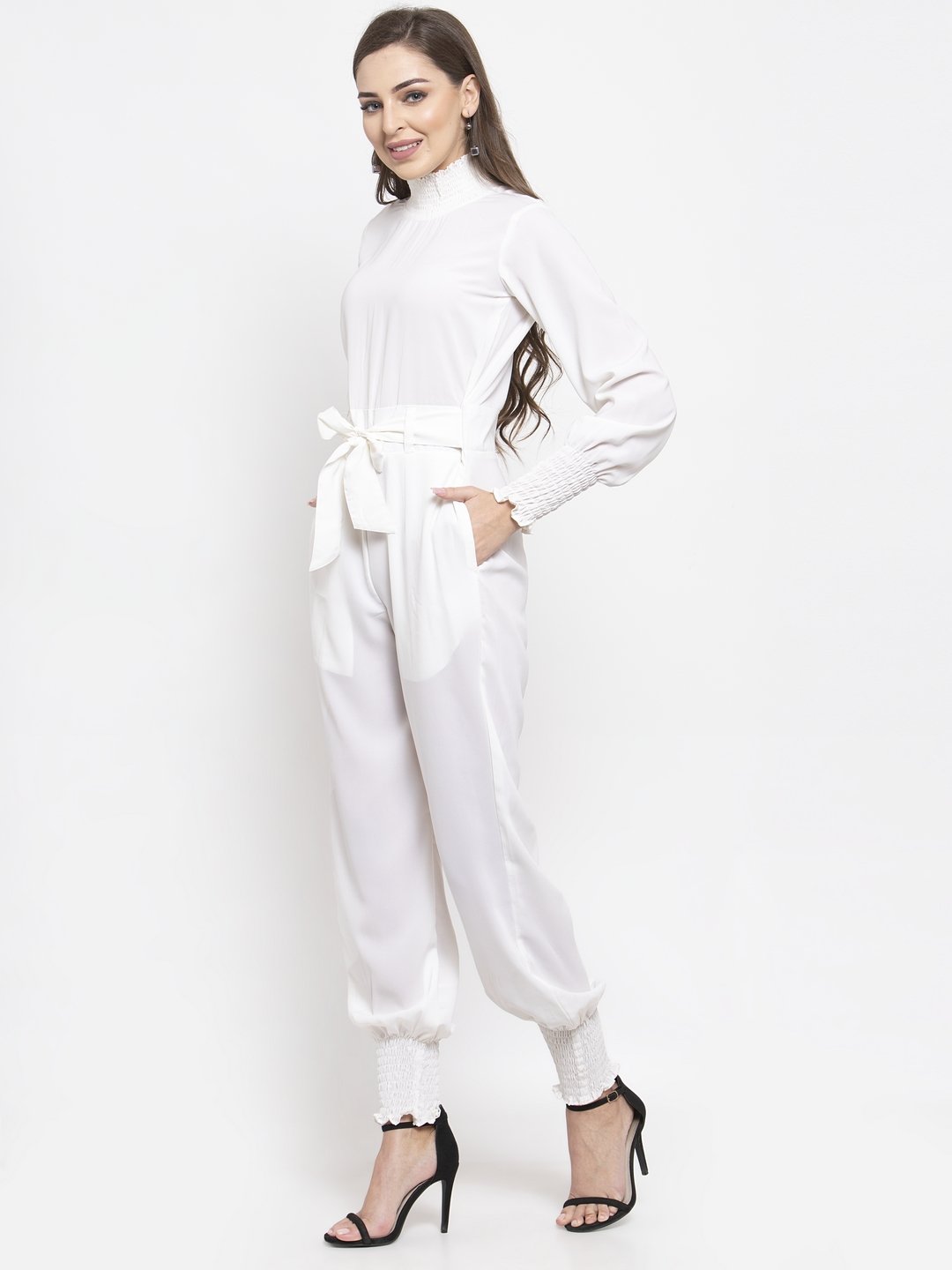 Jompers Women White Solid Basic Jumpsuit - Distacart