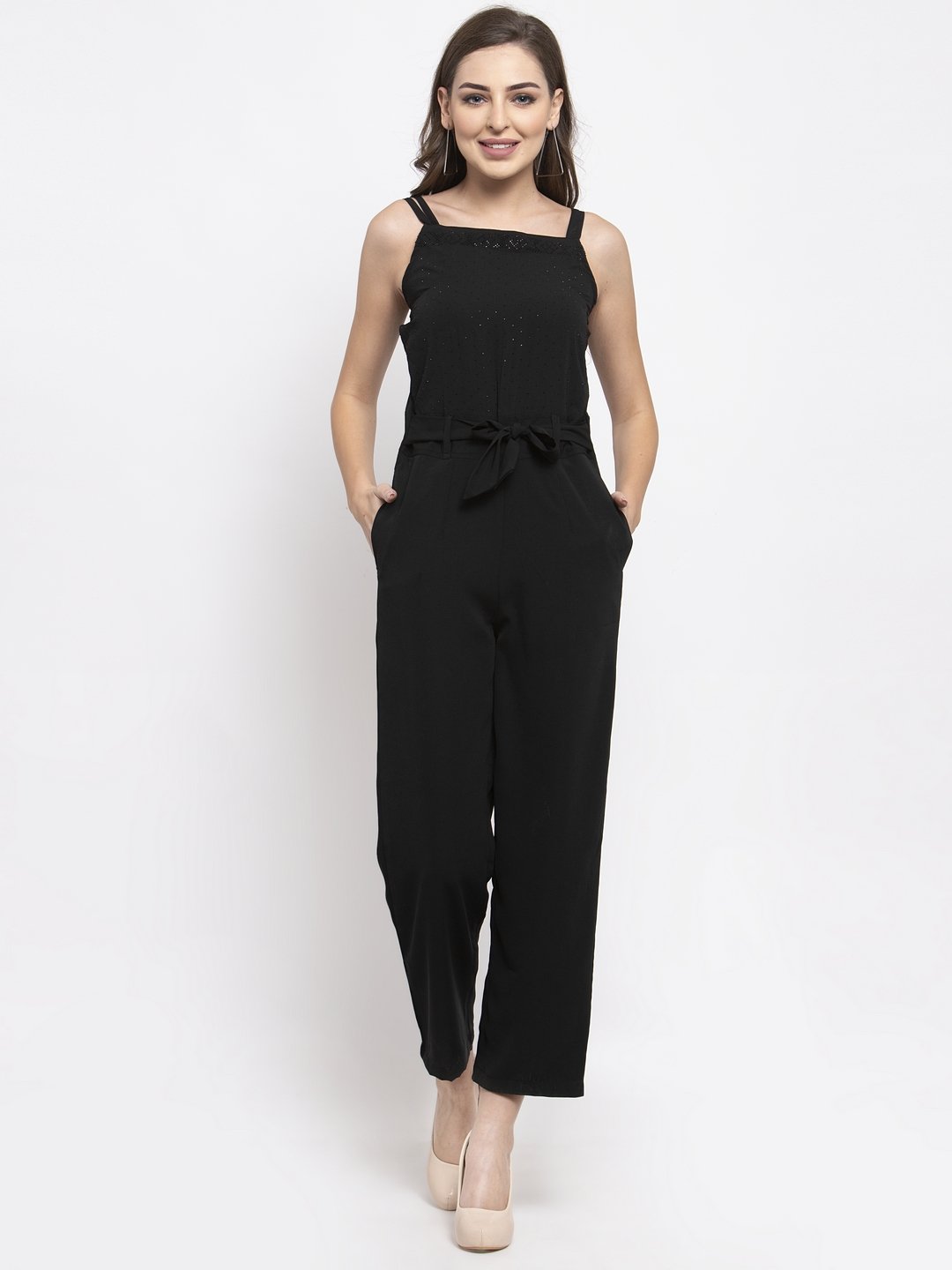 Jompers Women Black Solid Embellished Jumpsuit - Distacart