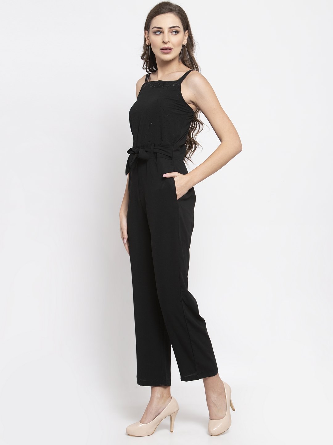 Jompers Women Black Solid Embellished Jumpsuit - Distacart
