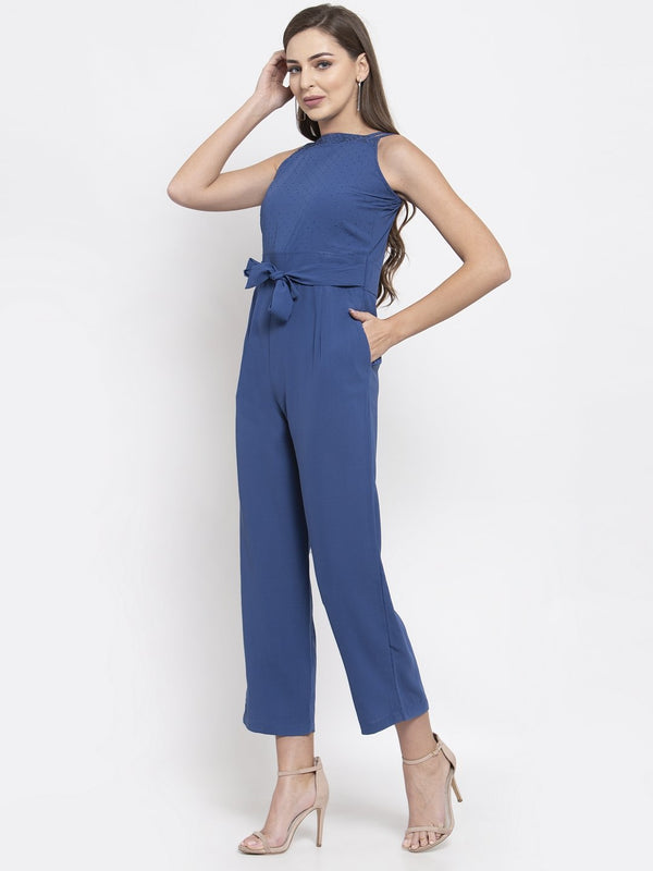 Jompers Women Blue Solid Embellished Jumpsuit - Distacart