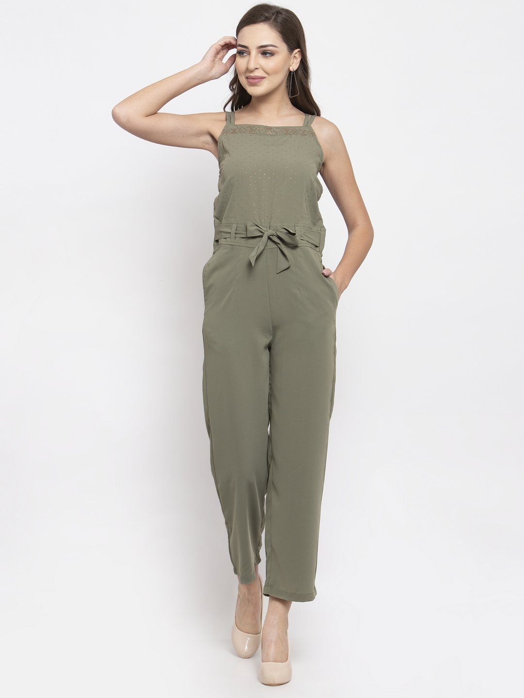 Jompers Women Green Solid Embellished Jumpsuit - Distacart