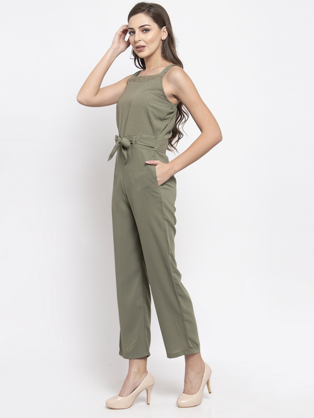 Jompers Women Green Solid Embellished Jumpsuit - Distacart