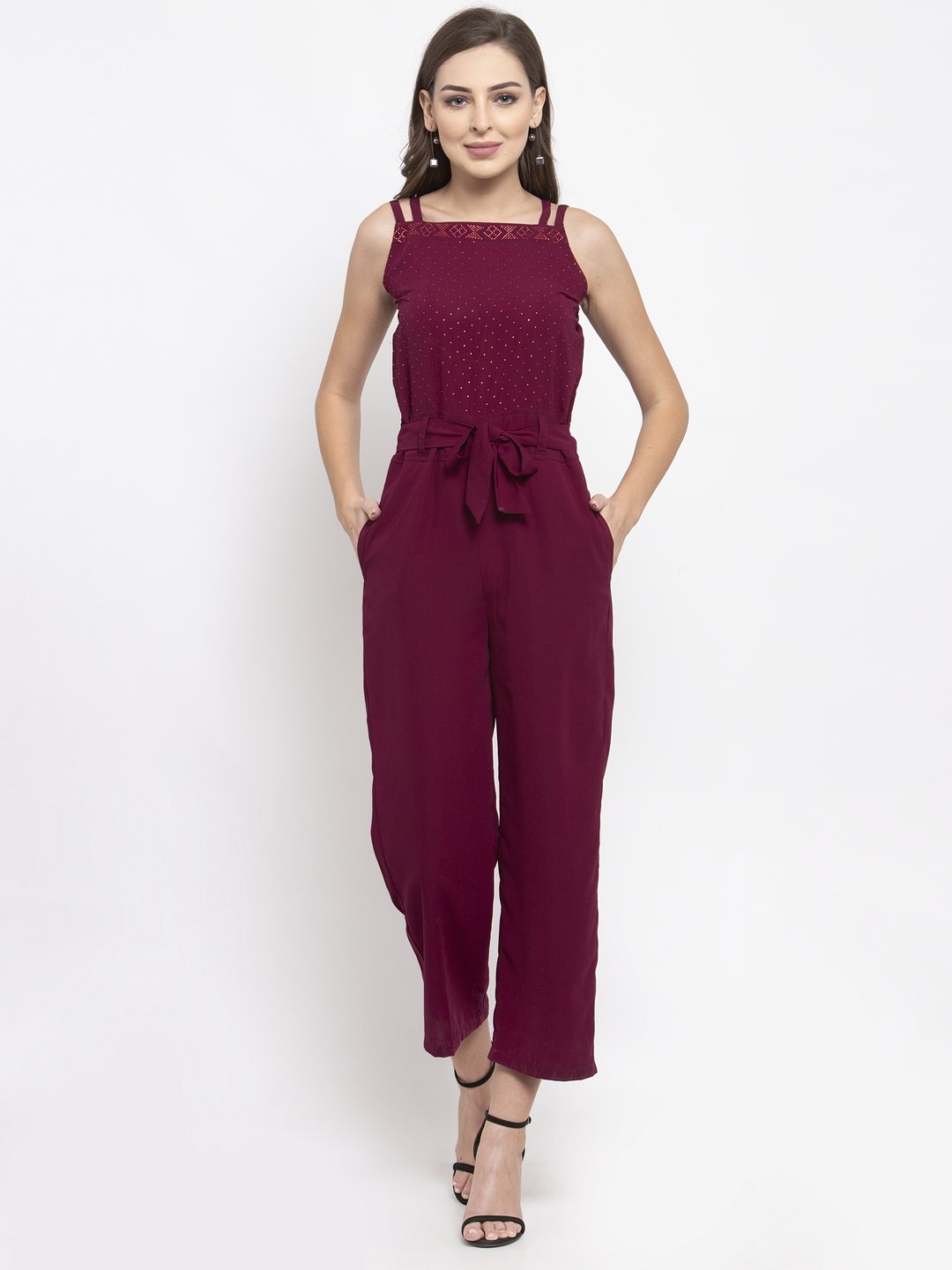 Jompers Women Purple Solid Embellished Jumpsuit - Distacart