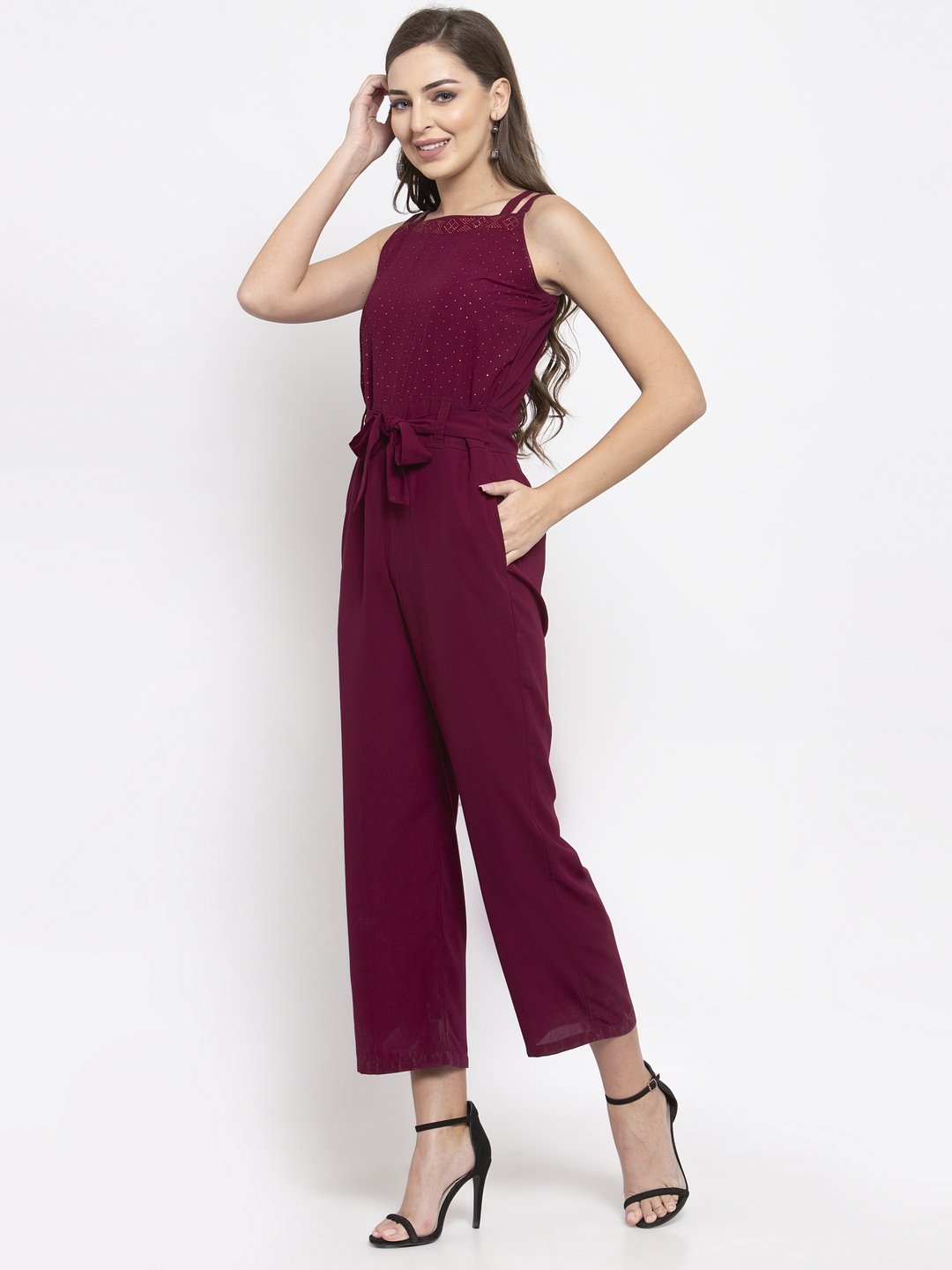 Jompers Women Purple Solid Embellished Jumpsuit - Distacart