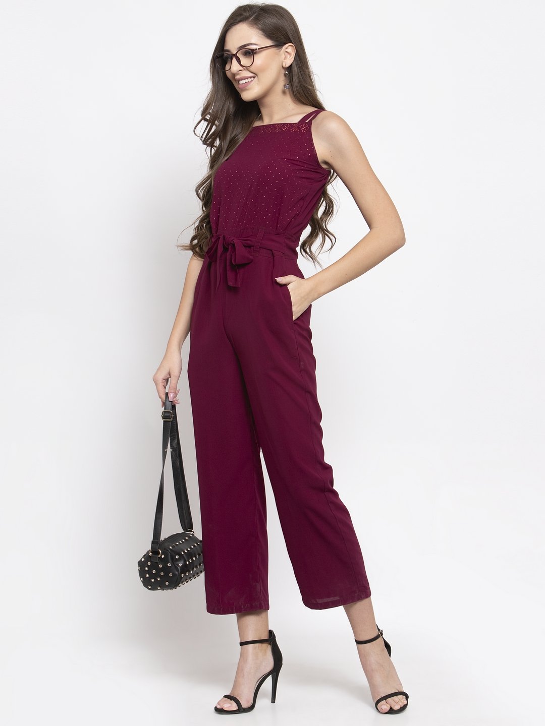 Jompers Women Purple Solid Embellished Jumpsuit - Distacart