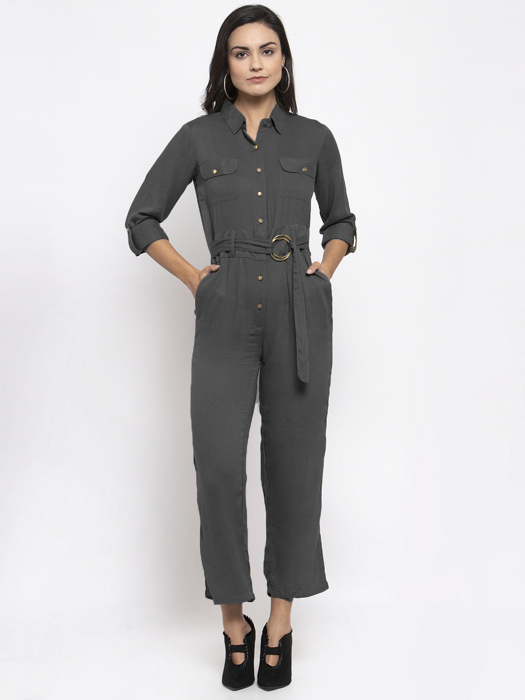 Jompers Women Grey Solid Jumpsuit - Distacart