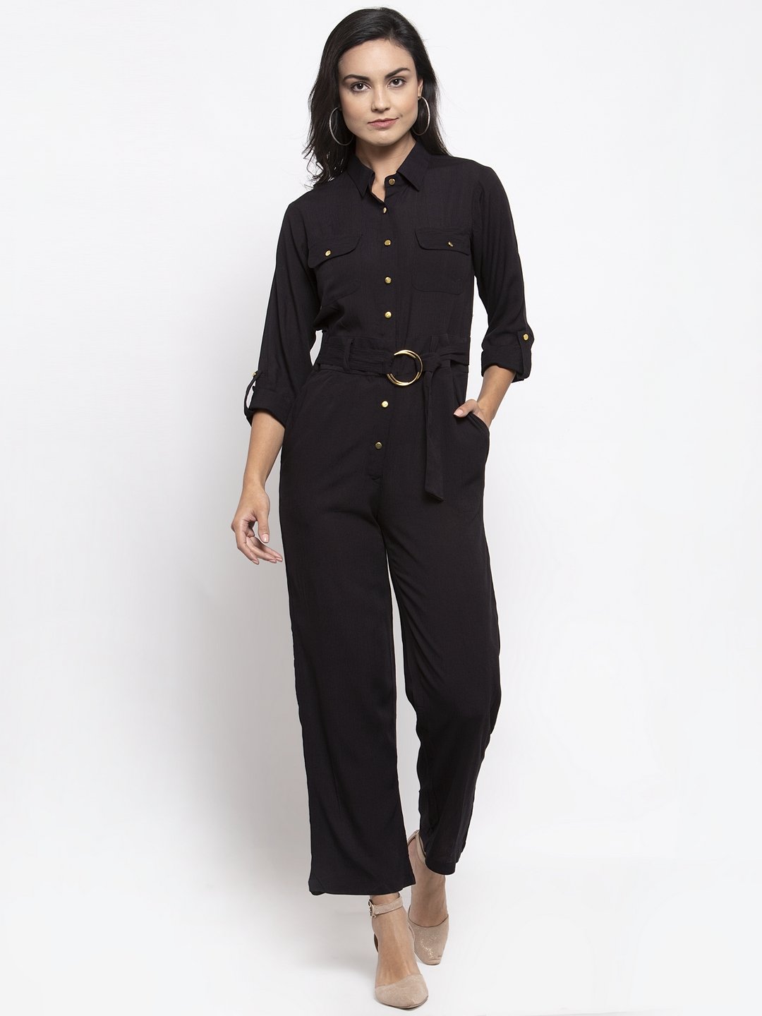 Jompers Women Black Solid Jumpsuit - Distacart