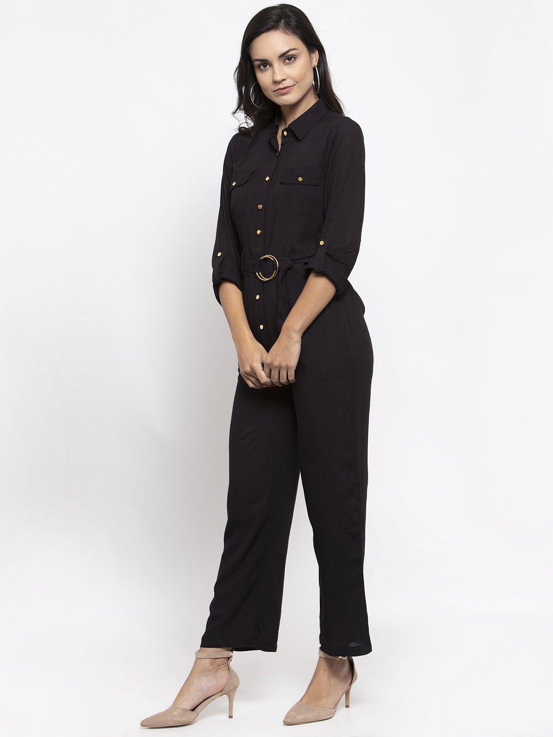 Jompers Women Black Solid Jumpsuit - Distacart
