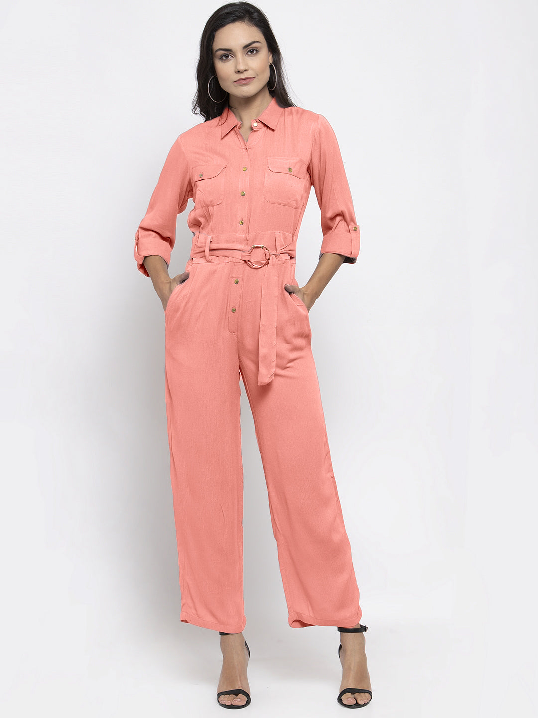 Jompers Women Peach Solid Jumpsuit - Distacart