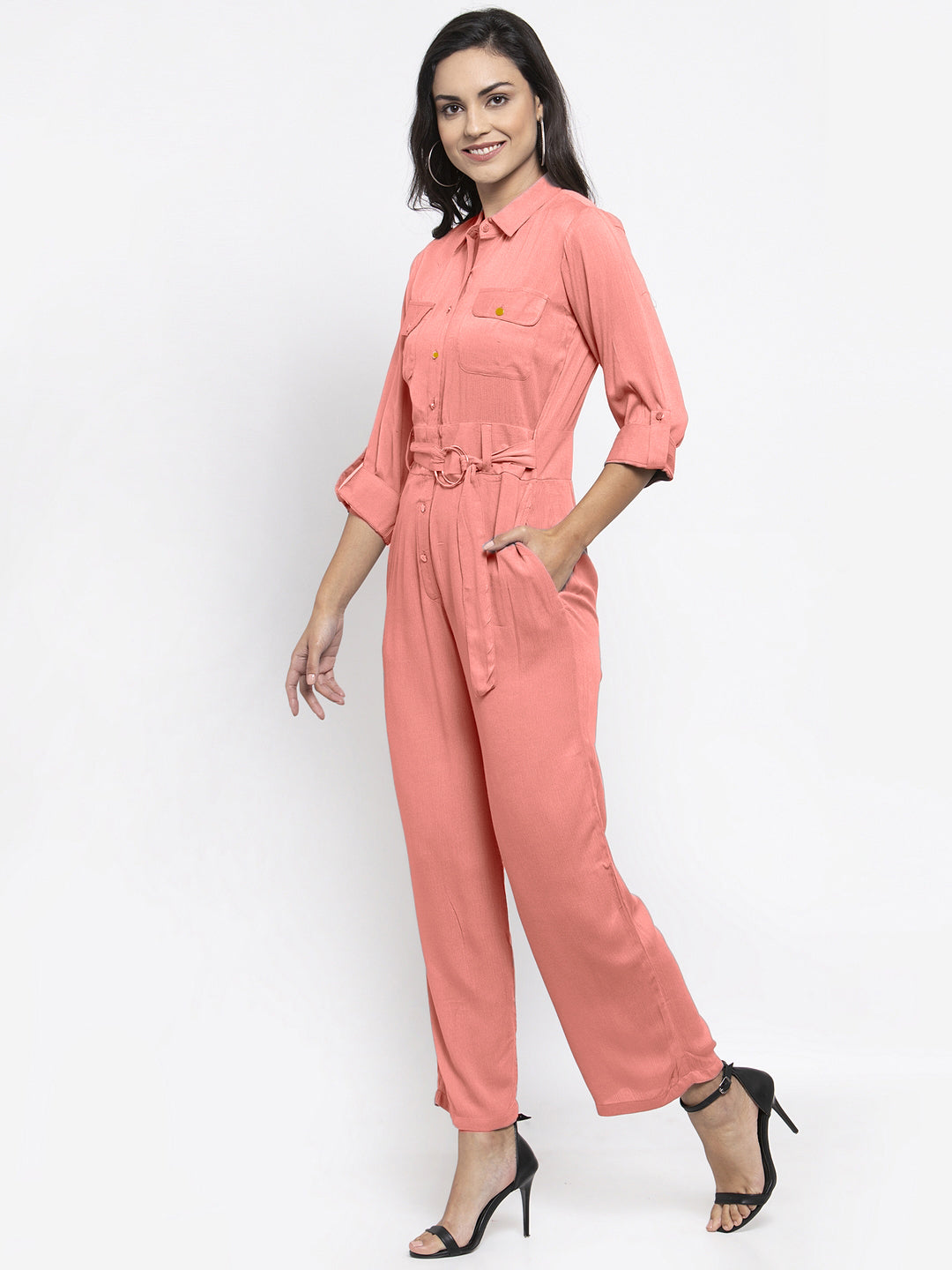 Jompers Women Peach Solid Jumpsuit - Distacart