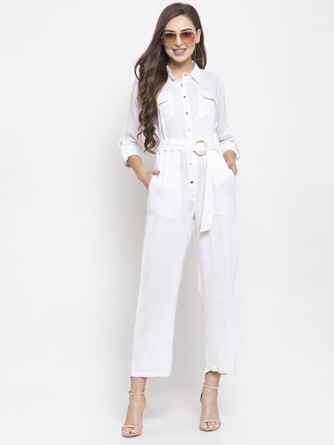 Jompers Women White Solid Jumpsuit - Distacart