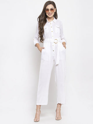 Jompers Women White Solid Jumpsuit - Distacart