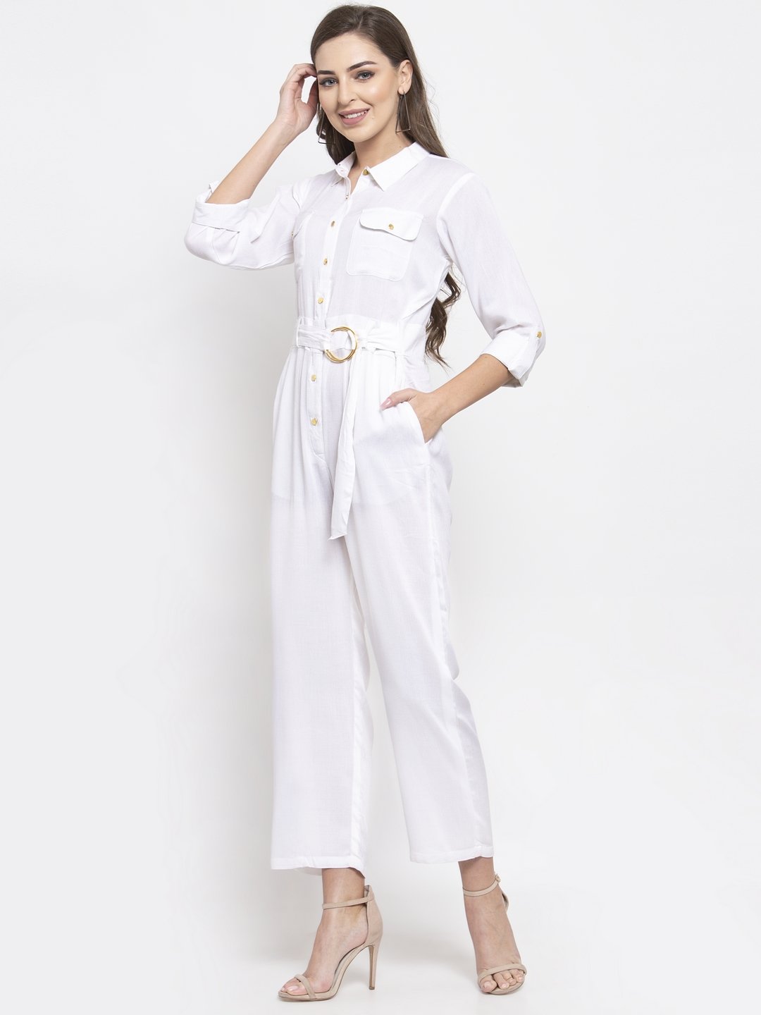Jompers Women White Solid Jumpsuit - Distacart